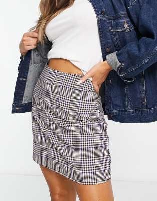 Monki mini skirt in gray and blue check