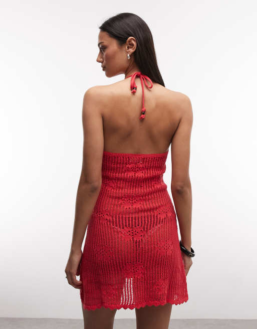 Monki – Mini-Strandkleid aus floralem Häkelstoff mit Bindedetail vorne, 4 von 4