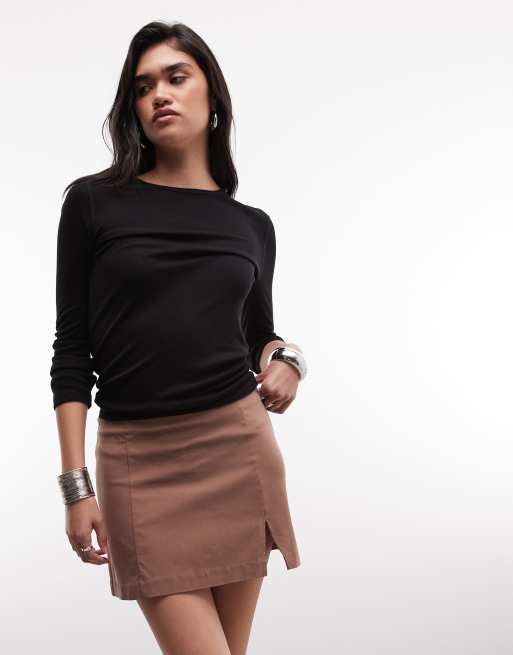 Monki - minifalda de bengalina marrón, 2 de 5