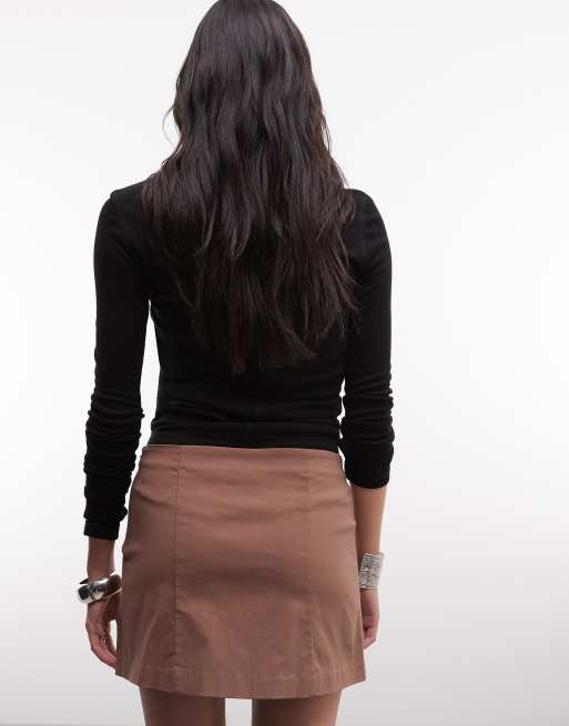 Monki - minifalda de bengalina marrón, 4 de 5