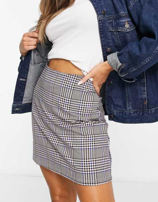 Monki - Minigonna a quadri grigi e blu