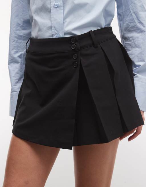 Monki - Minigonna pantalone a portafoglio nera a pieghe, 3 di 5
