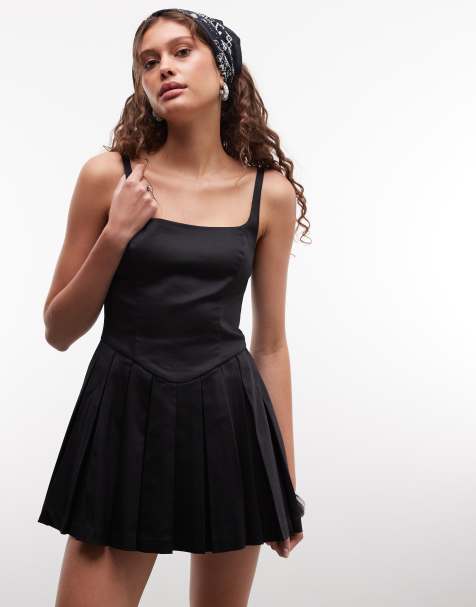 Monki Minikleid mit eckigem Ausschnitt, Taillierung und Falten in Schwarz - view 1