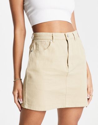 Monki cotton twill mini skirt in beige - ASOS Price Checker