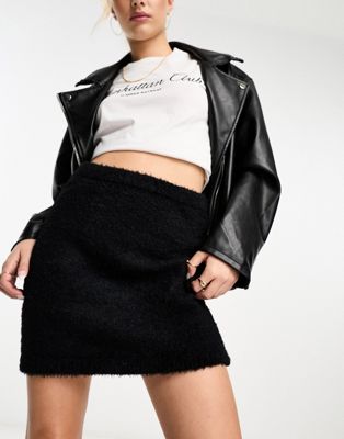 Monki mini fluffy knit skirt in black - ASOS Price Checker