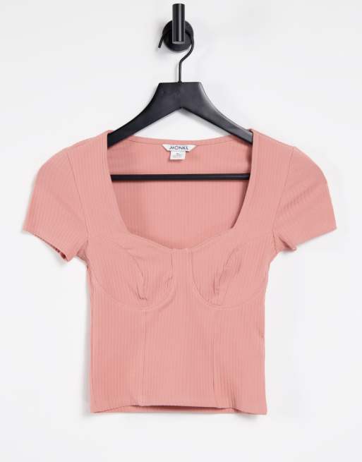 Monki – Minnie – Baumwoll-Oberteil in Rosépink mit Ziernaht - PINK
