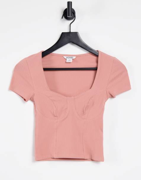 Monki Minnie cotton stitch detail top in rose pink - PINK - view 1