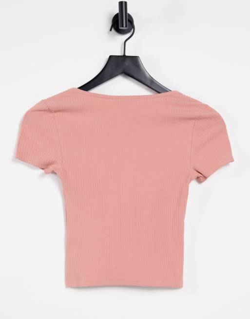 Monki - Minnie - Top van katoen met stikdetail in roze - PINK, 2 van 4