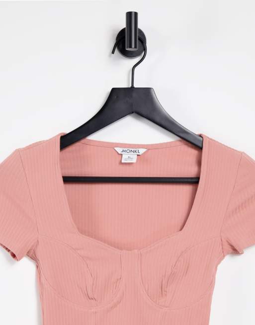 Monki - Minnie - Top van katoen met stikdetail in roze - PINK, 4 van 4