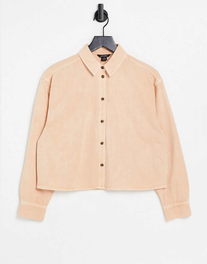 Monki Minou organic cotton cropped shirt in pink set