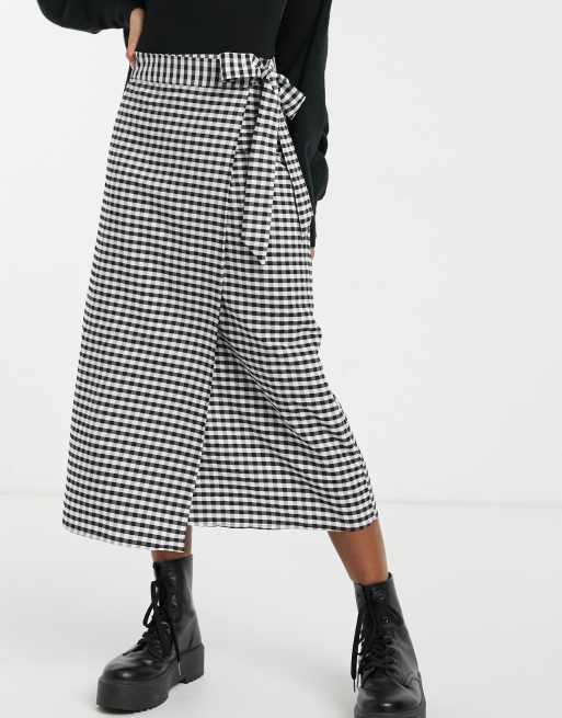 Monki Minou wrap skirt in black and white gingham ASOS