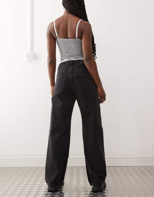 Monki - Missy - Sorte løstsiddende jeans lav talje og blonde- og udskæringsdetaljer , 2 af 5