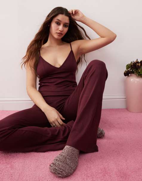 Monki – Mix and Match – Ausgestellter Pyjama aus Jersey in Burgunderrot - view 1