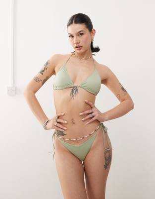 Monki - Mix and Match - Bikinihose in Salbeigrün mit seitlicher Schnürung