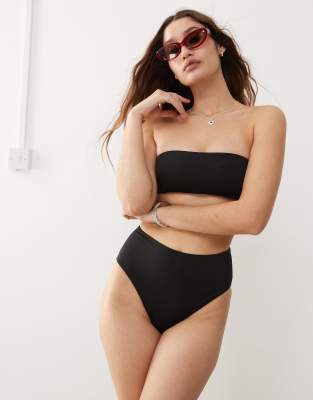 Monki - Mix-and-Match - Bikinihose in Schwarz mit hohem Bund