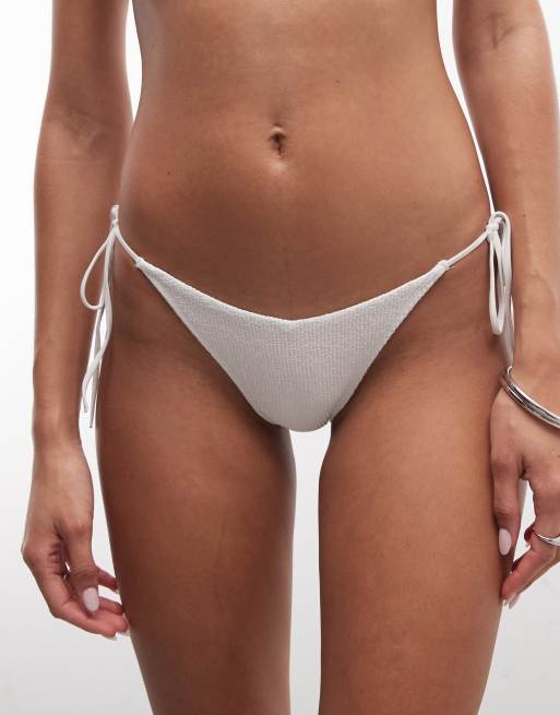 Monki mix and match crinkle tie side bikini bottom in white, 2 of 4