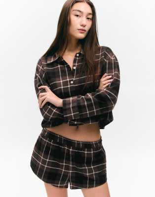 Monki Mix And Match Flannel Pajama Boxer Shorts In Brown