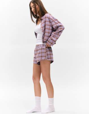 Monki Mix And Match Flannel Pajama Boxer Shorts In Pink