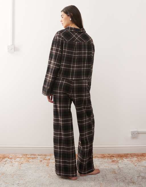 Monki mix and match flannel pajama pants in brown check, 4 of 4