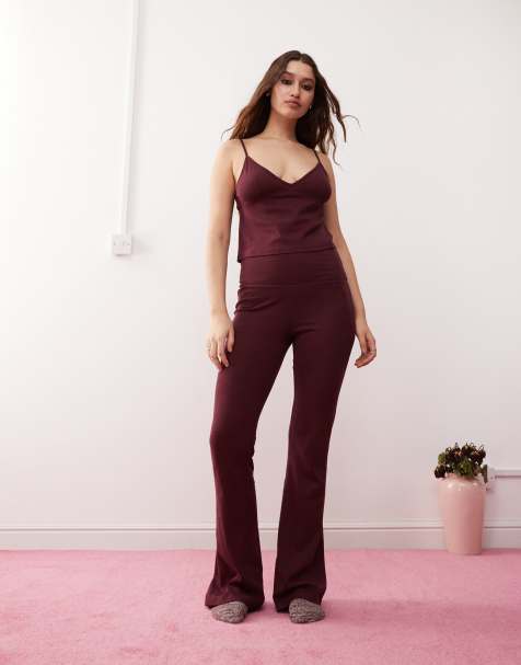 Monki mix and match frill cami pyjama tank top in burgundy - view 1