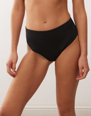 Monki Mix And Match High Leg Waist Bikini Bottom In Black