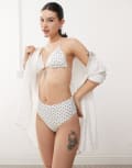 [Monki] Monki Mix and Match high waist bikini bottoms in white and black polka dot 2XS White polka dot