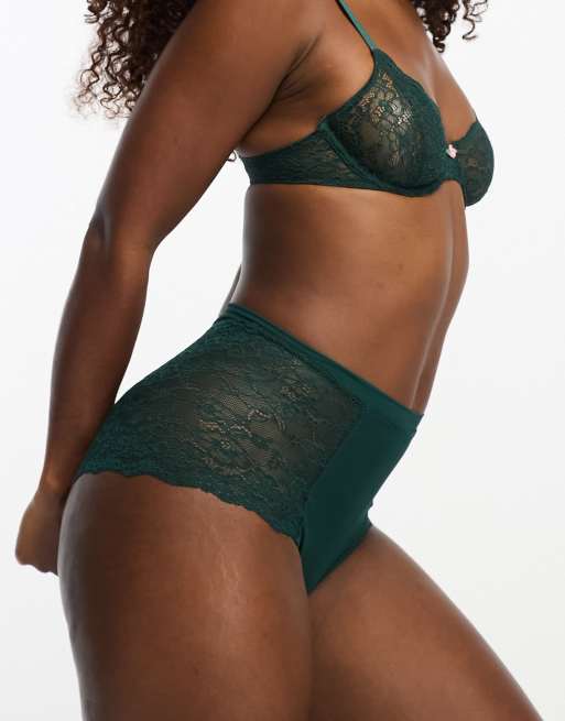 Monki mix and match high waist lace full briefs in dark green