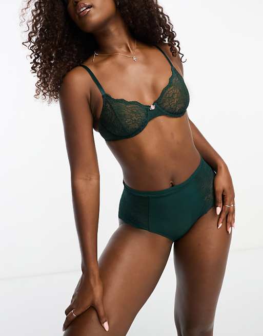 Monki mix and match lace wire bra in dark green