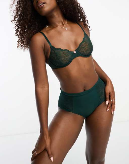 Monki mix and match lace wire bra in dark green ASOS