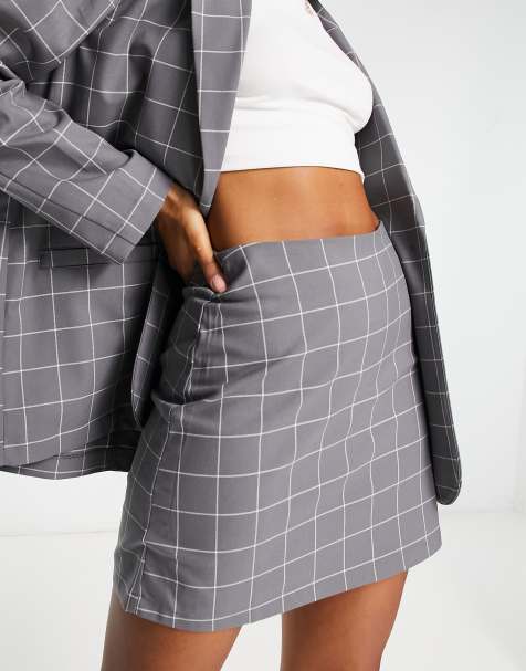 Monki mix and match mini skirt in grey grid check - view 1
