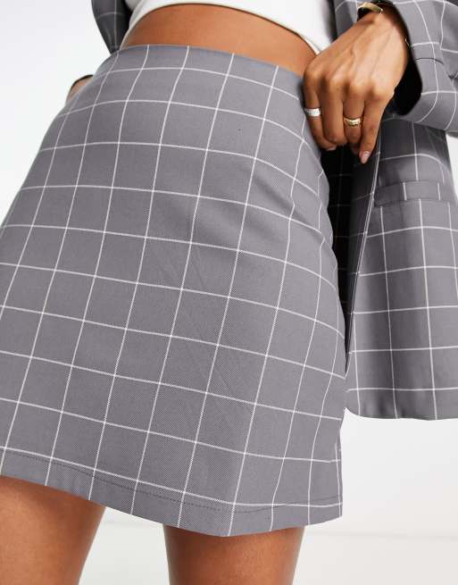 Monki mix and match mini skirt in grey grid check | ASOS