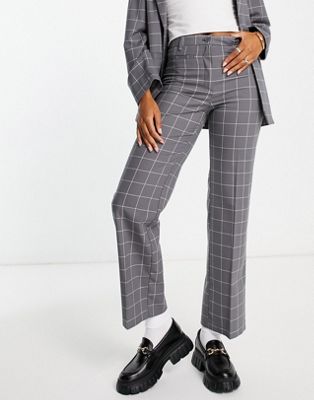 Monki mix and match trousers in grey grid check - ASOS Price Checker