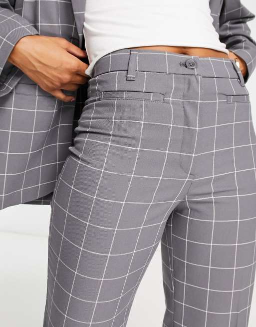 Monki mix and match pants in gray grid check