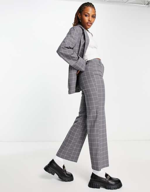 Monki mix and match pants in grey grid check | ASOS