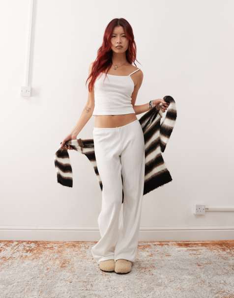 Monki mix and match pointelle lace mini pajama top with small bows in off white - view 1