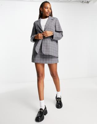 Monki Mix And Match Polyester Blazer In Gray Grid Check