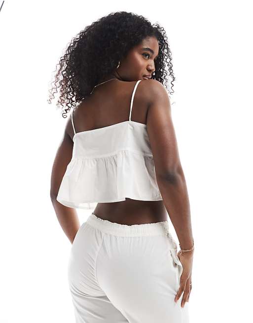 Monki mix and match poplin cami pajama top with tie front Monki mix and match poplin cami pajama top with tie front