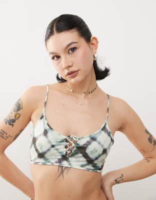 Monki Mix And Match Scoop Neck Bikini Top With Tie Front Detail In Multi
