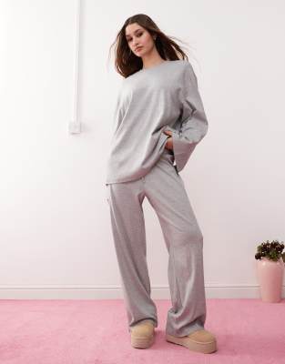 Monki Mix And Match Long Sleeve Soft Oversized Top Pajama Top In Gray Melange In Gray