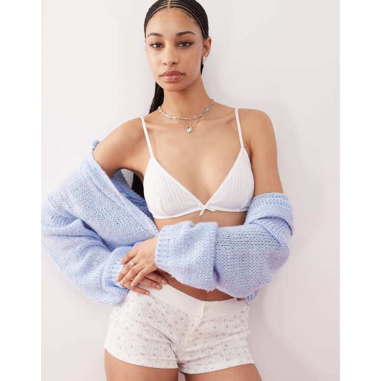 Monki mix and match soft triangle pointelle bra with small bows in