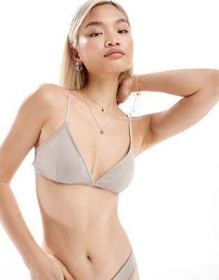 Monki mix and match super soft padded bra in beige-Neutral