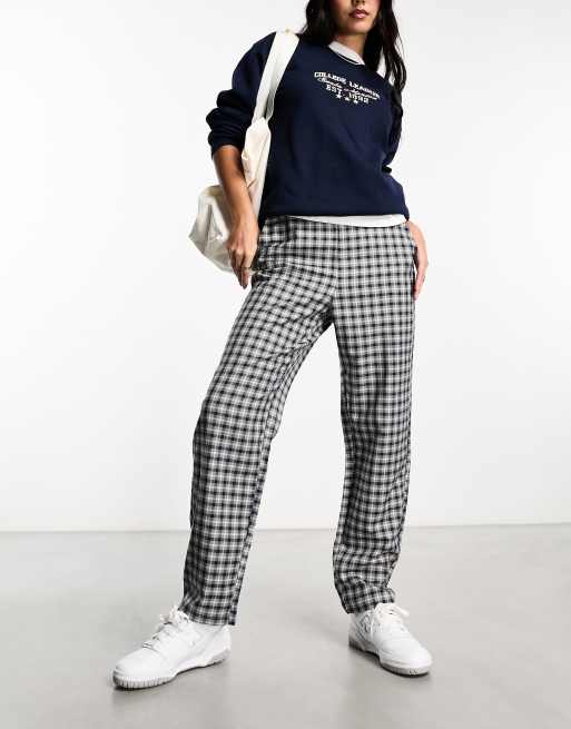 Monki mix and match tapered tailored pants in plaid