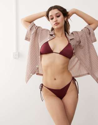 mix and match tie side bikini bottom in burgundy-Red