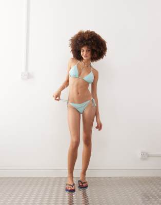 Monki Mix And Match Triangle Tie Up Bikini Top In Blue