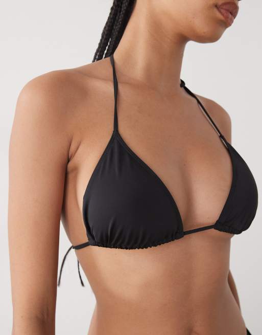 Monki - Mix and Match - Top bikini a triangolo nero con laccetti, 3 di 4