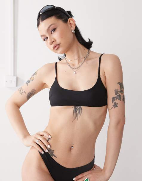 Monki - Mix and Match - Top bikini nero allacciato sul retro con scollo rotondo - view 1