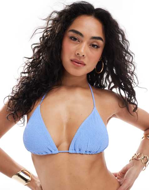 Monki – Mix and Match – Triangel-Bikinioberteil in Blau mit Knitterstruktur und Bindedetail, exklusiv bei ASOS - view 1