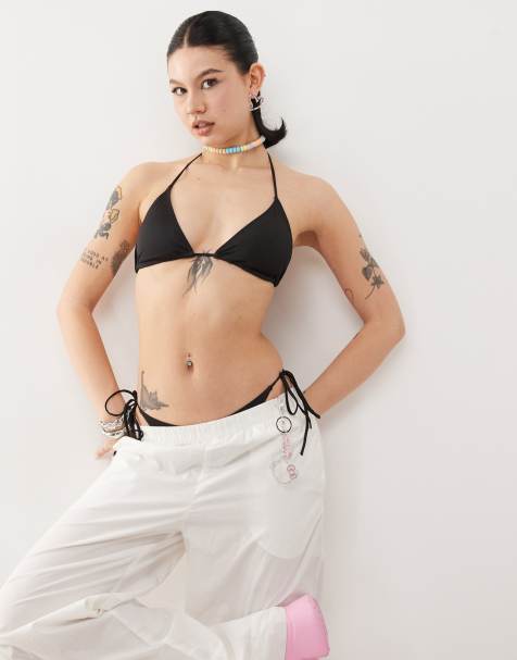 Monki – Mix and Match – Triangel-Bikinioberteil in Schwarz zum Binden - view 1
