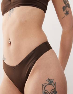 Monki Mix And Match Triangle Bikini Brief In Brown