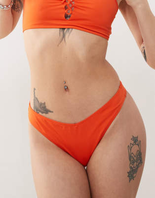 Monki Mix And Match Triangle Bikini Brief In Orange